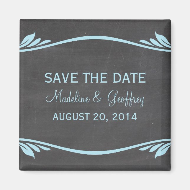 Blue Blüh Chalkboard Save the Date Magnet (Vorne)