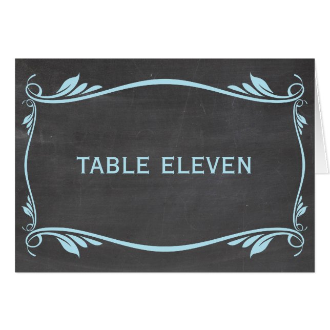 Blue Blüh Chalkboard Tischnummer Card (Vorderseite (Horizontal))
