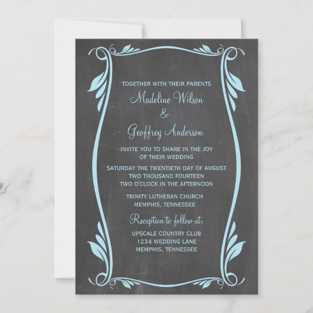 Blue Blüh Chalkboard Wedding Einladung (Vorderseite)