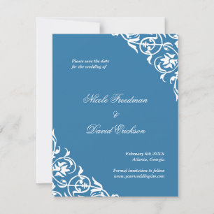 Blue blüh Klassische Scroll Hochzeit speichern Sie Save The Date