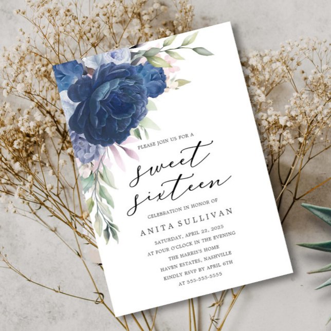 Blue Blume Bouquet 16 . Geburtstag 16 Geburtstag Einladung (Von Creator hochgeladen)
