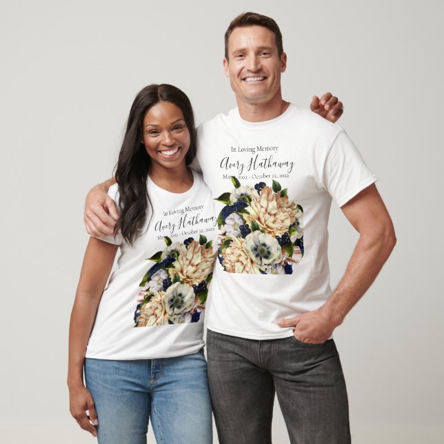 Blue Blume Bouquet Beerdigung Memorial T-Shirt (Unisex)