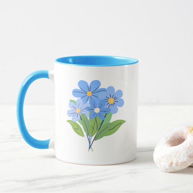Blue Blume Bouquet Tasse (Mit Donut)