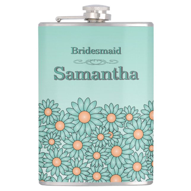Blue Blume Bridesmaid Flask Flachmann (Vorderseite)