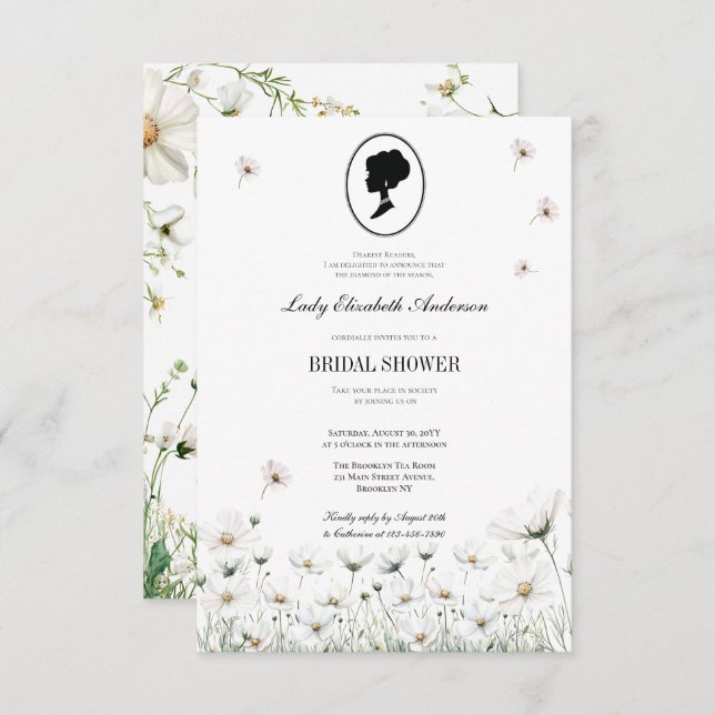 Blue Blume Bridgerton Theme Tee Regency Einladung (Vorne/Hinten)