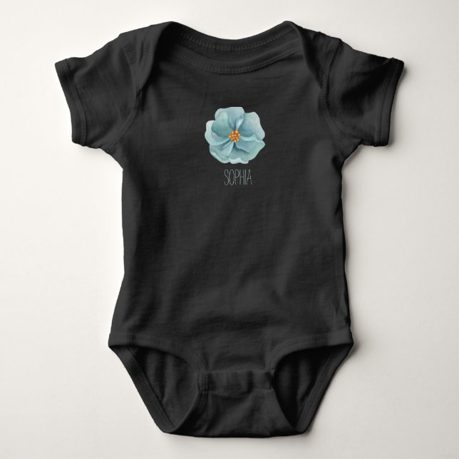 Blue Blume, Custom Black baby Girl Strampler (Vorderseite)
