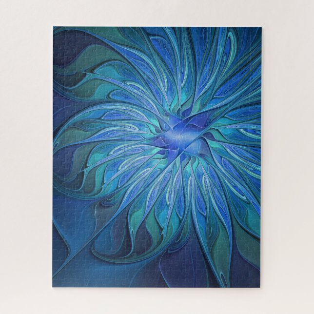 Blue Blume Fantasy Pattern, Abstraktes Fraktal Art (Vertikal)