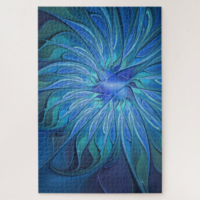 Blue Blume Fantasy Pattern, Abstraktes Fraktal Art (Vertikal)