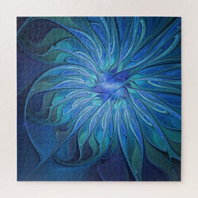 Blue Blume Fantasy Pattern, Abstraktes Fraktal Art (Vertikal)