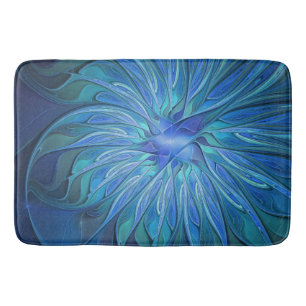 Blue Blume Fantasy Pattern, Abstraktes Fraktal Art Badematte