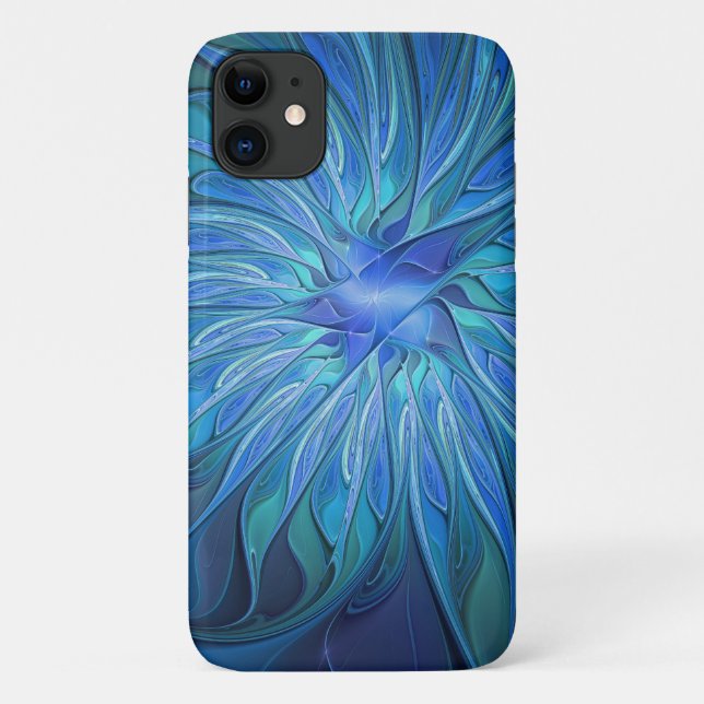 Blue Blume Fantasy Pattern, Abstraktes Fraktal Art Case-Mate iPhone Hülle (Rückseite)