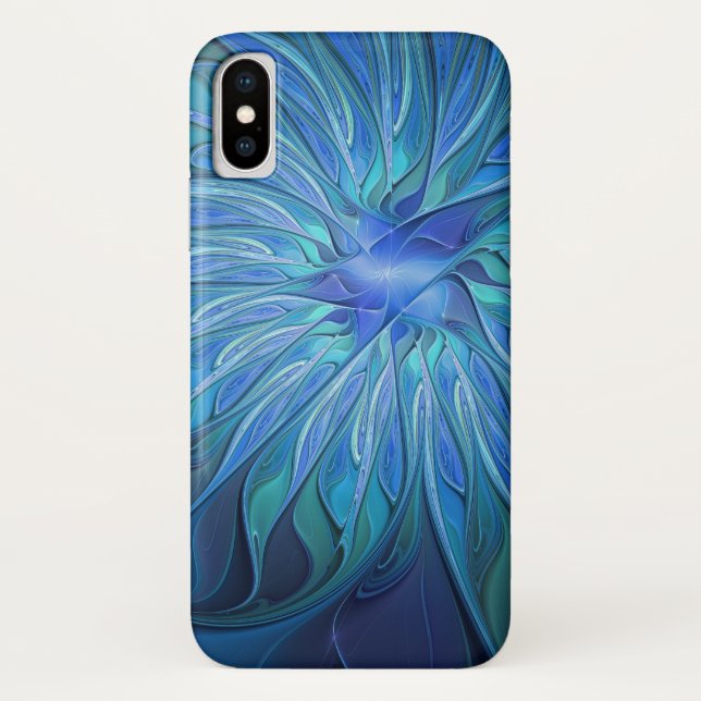 Blue Blume Fantasy Pattern, Abstraktes Fraktal Art Case-Mate iPhone Hülle (Rückseite)