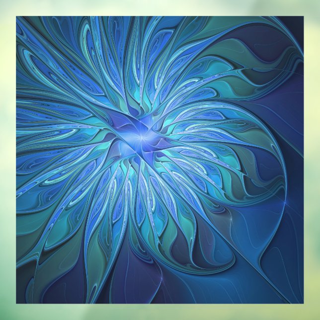 Blue Blume Fantasy Pattern, Abstraktes Fraktal Art Fensteraufkleber (Blatt 3)