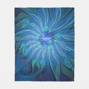 Blue Blume Fantasy Pattern, Abstraktes Fraktal Art Fleecedecke