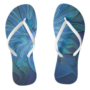 Blue Blume Fantasy Pattern, Abstraktes Fraktal Art Flip Flops