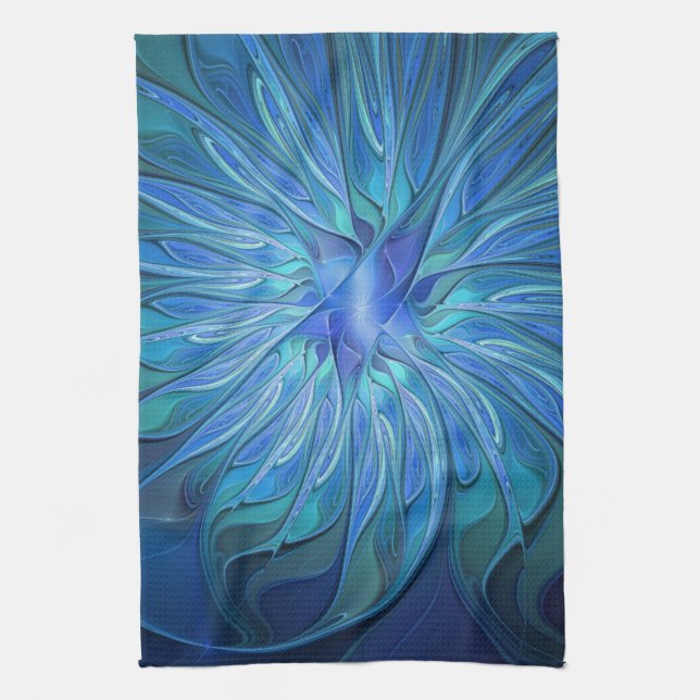 Blue Blume Fantasy Pattern, Abstraktes Fraktal Art Geschirrtuch (Vertikal)