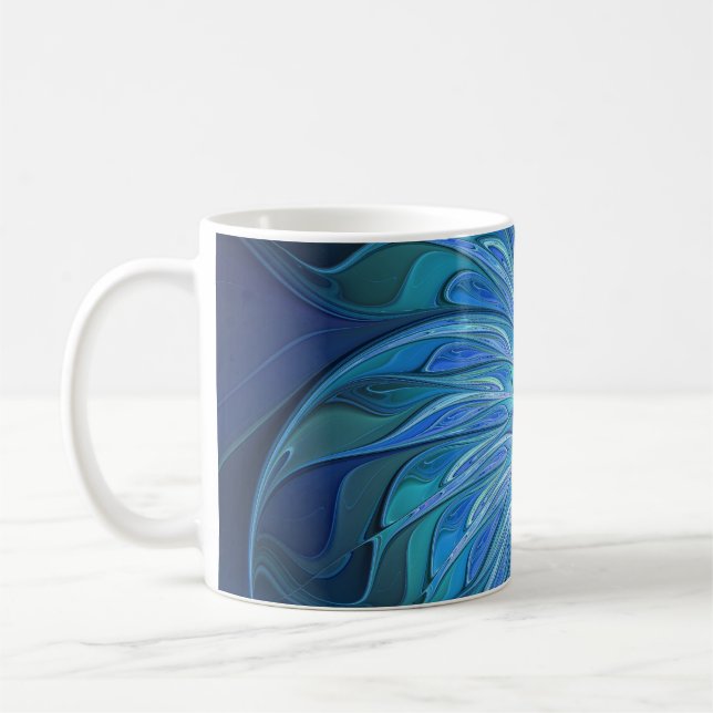 Blue Blume Fantasy Pattern, Abstraktes Fraktal Art Kaffeetasse (Links)