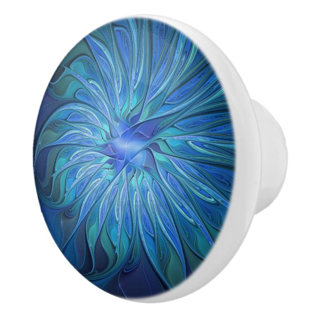 Blue Blume Fantasy Pattern, Abstraktes Fraktal Art Keramikknauf (Rechts)