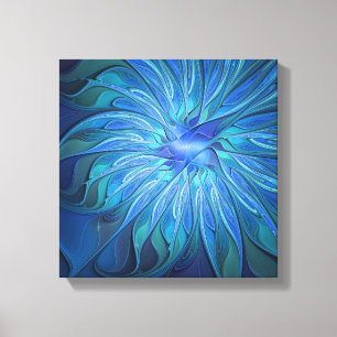 Blue Blume Fantasy Pattern, Abstraktes Fraktal Art Leinwanddruck