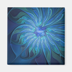 Blue Blume Fantasy Pattern, Abstraktes Fraktal Art Magnet