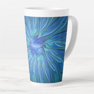 Blue Blume Fantasy Pattern, Abstraktes Fraktal Art Milchtasse
