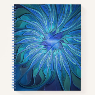 Blue Blume Fantasy Pattern, Abstraktes Fraktal Art Notizbuch