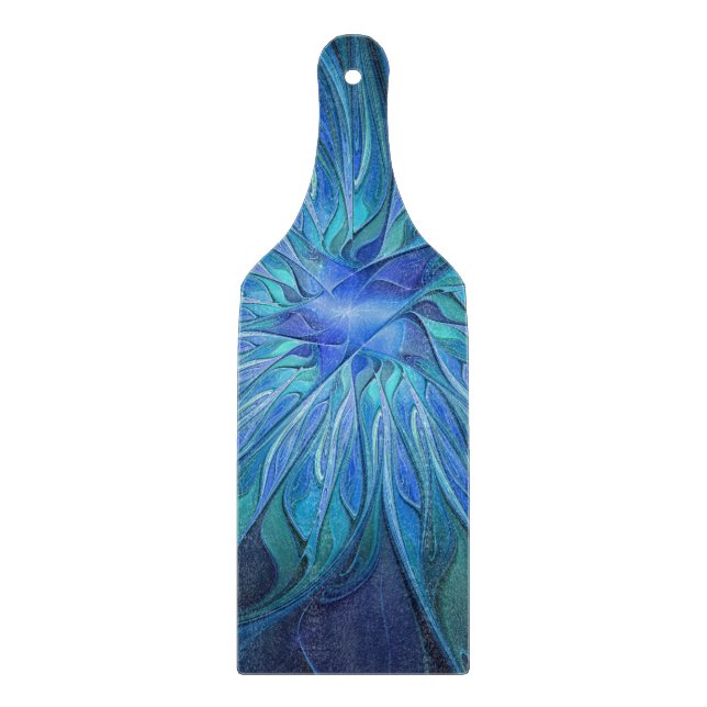 Blue Blume Fantasy Pattern, Abstraktes Fraktal Art Schneidebrett (Vorderseite)
