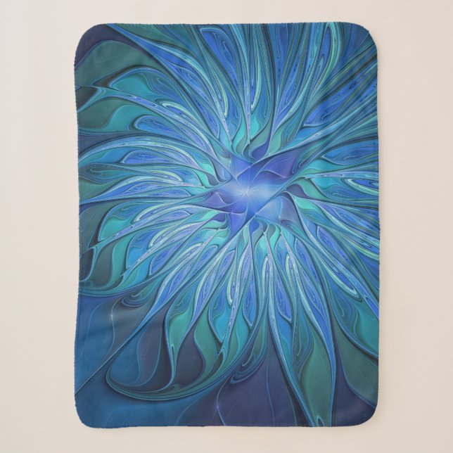 Blue Blume Fantasy Pattern, Abstraktes Fraktal Art Sherpadecke (Vorderseite)