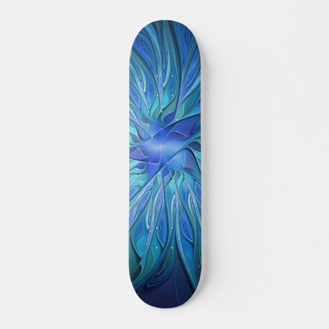 Blue Blume Fantasy Pattern, Abstraktes Fraktal Art Skateboard (Vorne)