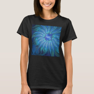 Blue Blume Fantasy Pattern, Abstraktes Fraktal Art T-Shirt