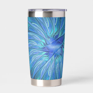 Blue Blume Fantasy Pattern, Abstraktes Fraktal Art Thermobecher