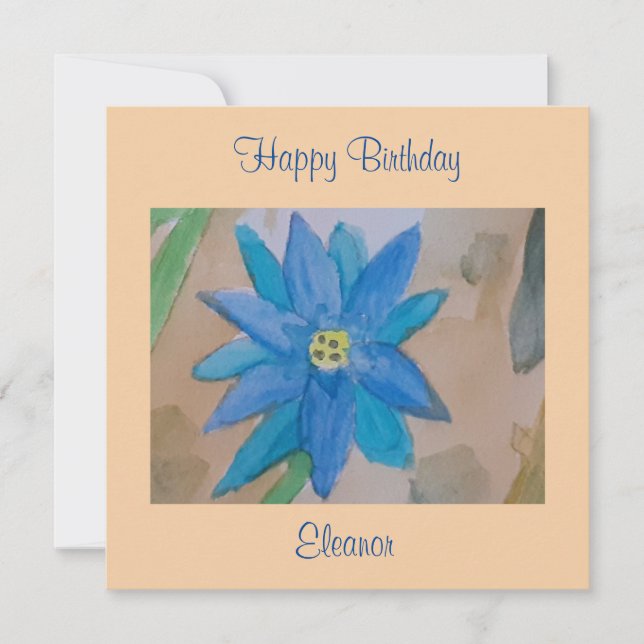 Blue Blume Flat Birthday Card Karte (Vorderseite)