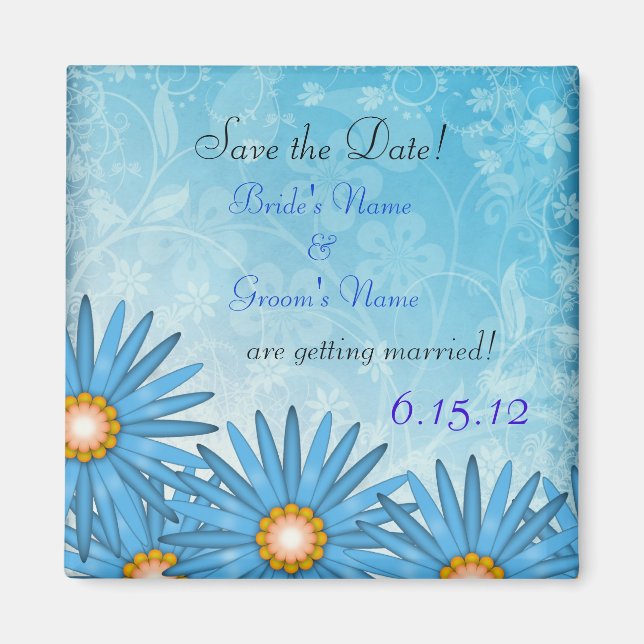 Blue Blume fröhlich Speichern Sie das Date Magnet (Vorne)
