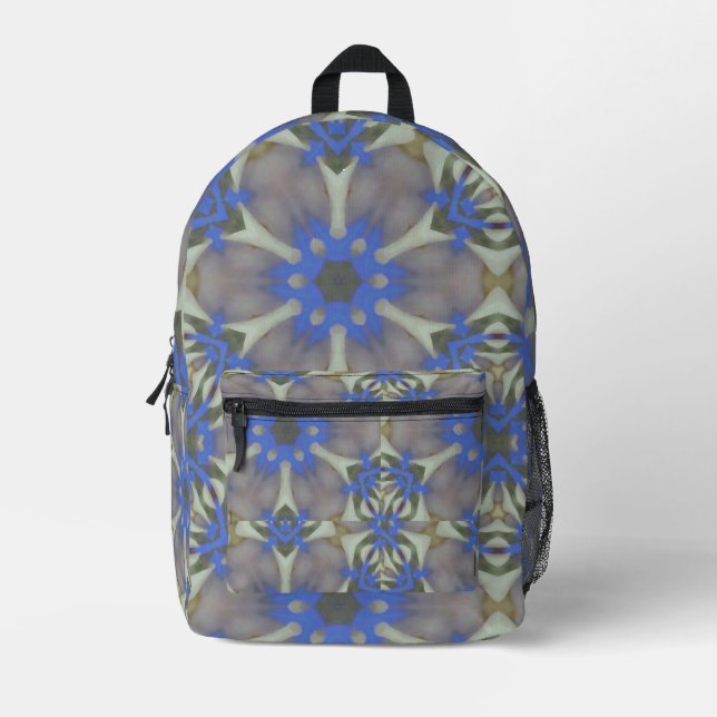 Blue Blume Grau Bedruckter Rucksack (Vorderseite)