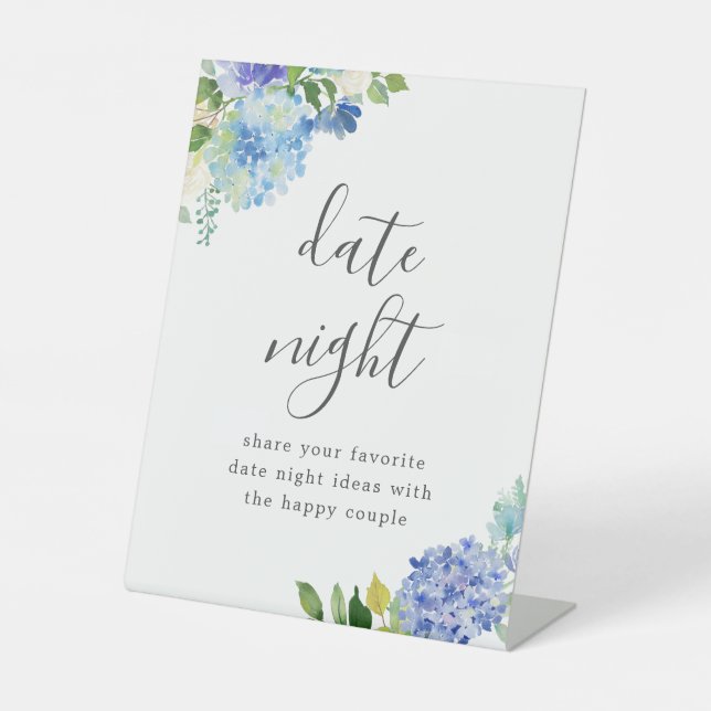 Blue Blume Hydrangea Date Night Sign Sockelschild (Vorderseite)