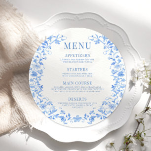 Blue Blume Kranz rund um die Hochzeitsmenü Karte P
