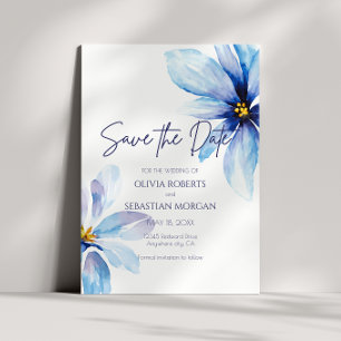 Blue Blume Minimalistisch Watercolor Hochzeit Save The Date