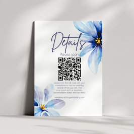 Blue Blume Minimalistischer QR CODE Hochzeitdetail Begleitkarte