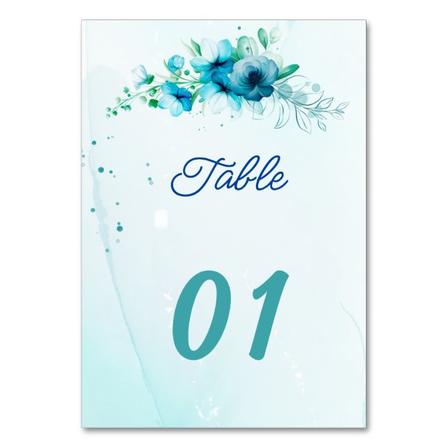 Blue Blume Personalisiert Wedding Tischnummer (Vorderseite)