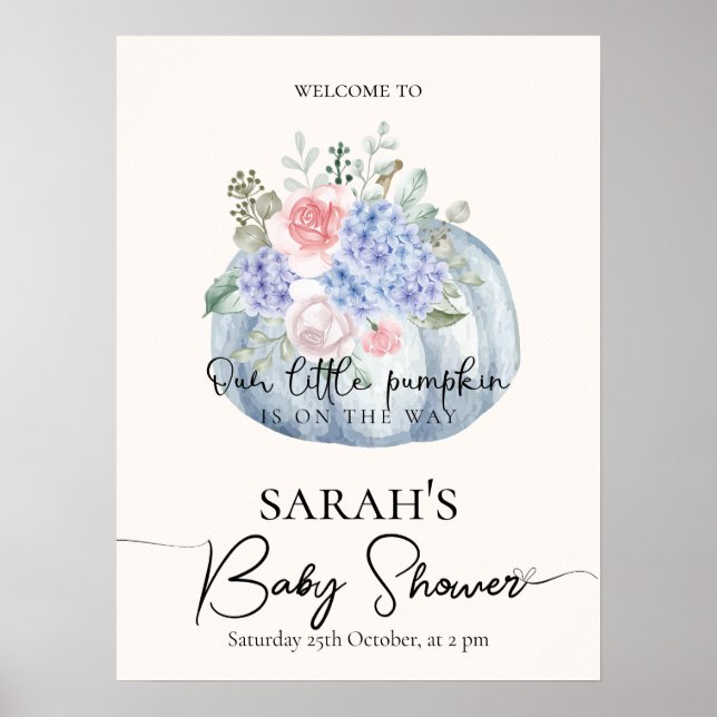Blue Blume Pumpkin Fall Baby Dusche Begrüßungszeic Poster (Vorne)