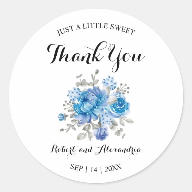 Blue Blume Sweet Leckerei Wedding Danke Runder Aufkleber (Vorderseite)