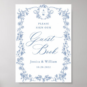Blue Blume Verzierte Viktorianisch Grace Gästebuch