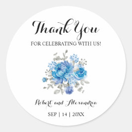 Blue Blume Vielen Dank für Ihre Hochzeit Runder Aufkleber