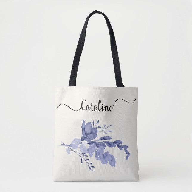 Blue Blume & Wirbel Tote Tasche (Vorderseite)