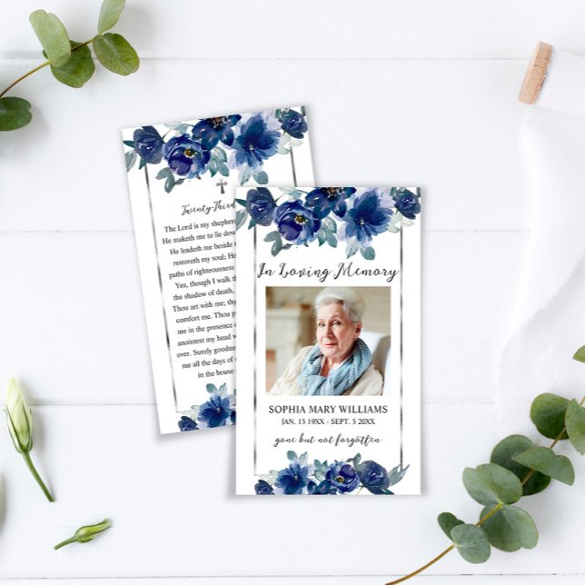 Blue Blumen Beerdigung Gedenkkarte Gebet Foto-Kart Visitenkarte (Von Creator hochgeladen)