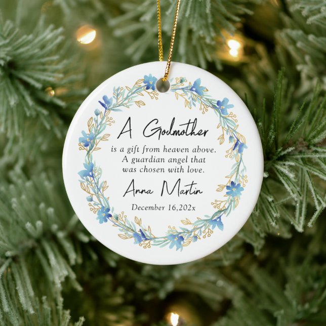 Blue Blumen Godmutter Christening Taufe Keramik Ornament (Baum)