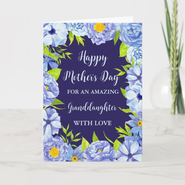 Blue Blumen Grandtochter Happy Mother Day Karte (Vorderseite)