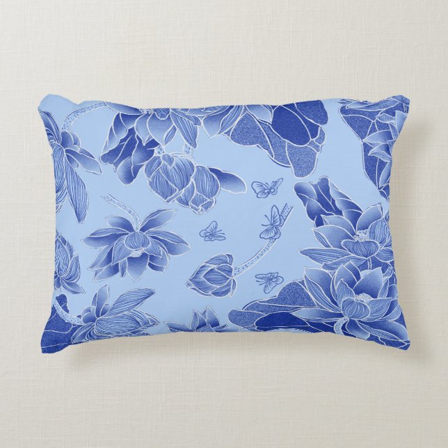 Blue Blumen Lotus Mandala Water lia Chinoiserie Dekokissen (Vorderseite)