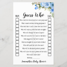 Blue Blumen raten Wer Baby Dusche Spielkarte Flyer