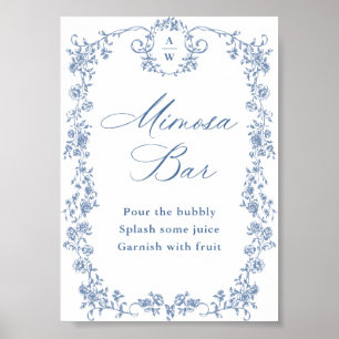 Blue Blumen Verziert Viktorianisch Grace Mimosa Ba Poster